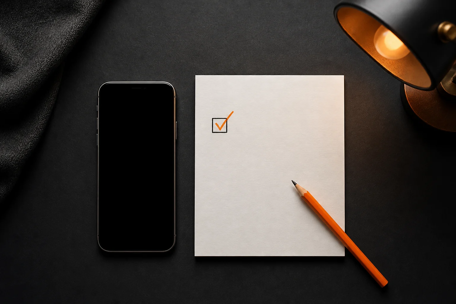 An iPhone beside a paper plan with one task checked off